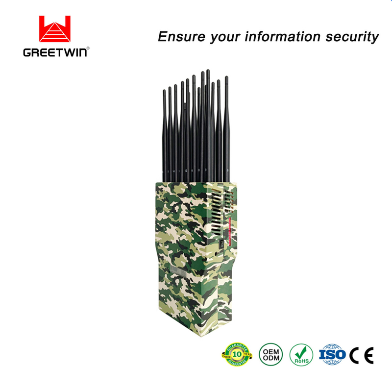 远程 Lojack 2G 3G 4G 5G LTE 信号阻断器 16 天线手持式信号干扰器带车载充电器 16000mAh 电池