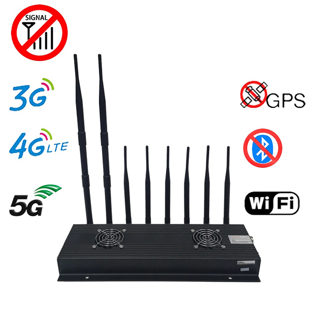 多频段 8 天线 40 米两个冷却风扇 2g 3G 4G 5g GPS WiFi 蓝牙手机干扰器 173MHz Lojack 信号干扰器